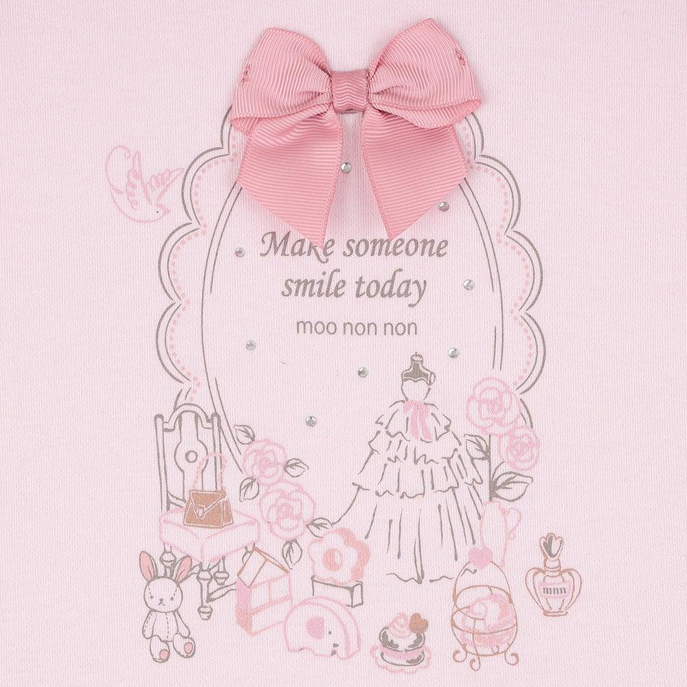 綿100％ リボンつきドレスミラープリント Tシャツ Pink Design point 1