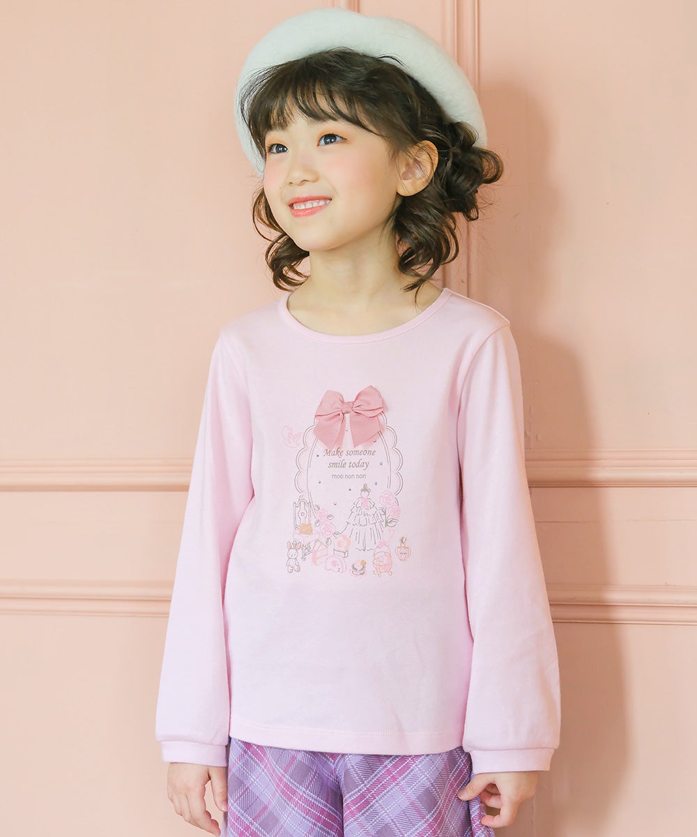 綿100％ リボンつきドレスミラープリント Tシャツ Pink model image 1