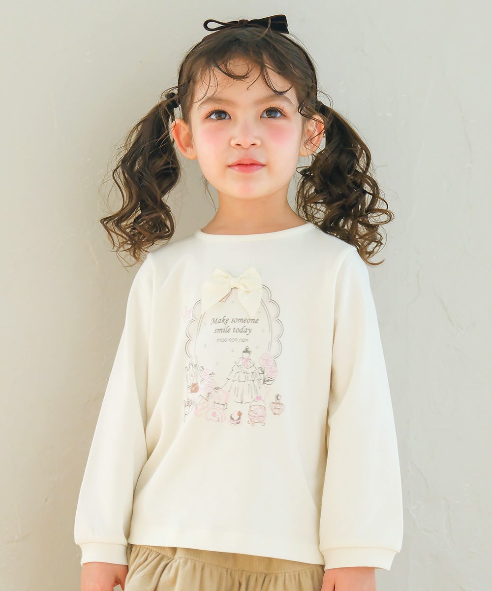 綿100％ リボンつきドレスミラープリント Tシャツ Off White model image up