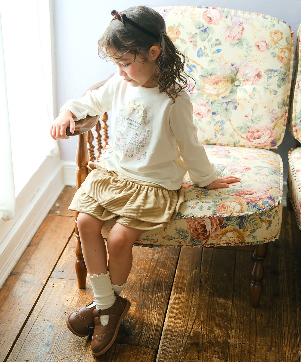 綿100％ リボンつきドレスミラープリント Tシャツ Off White model image whole body