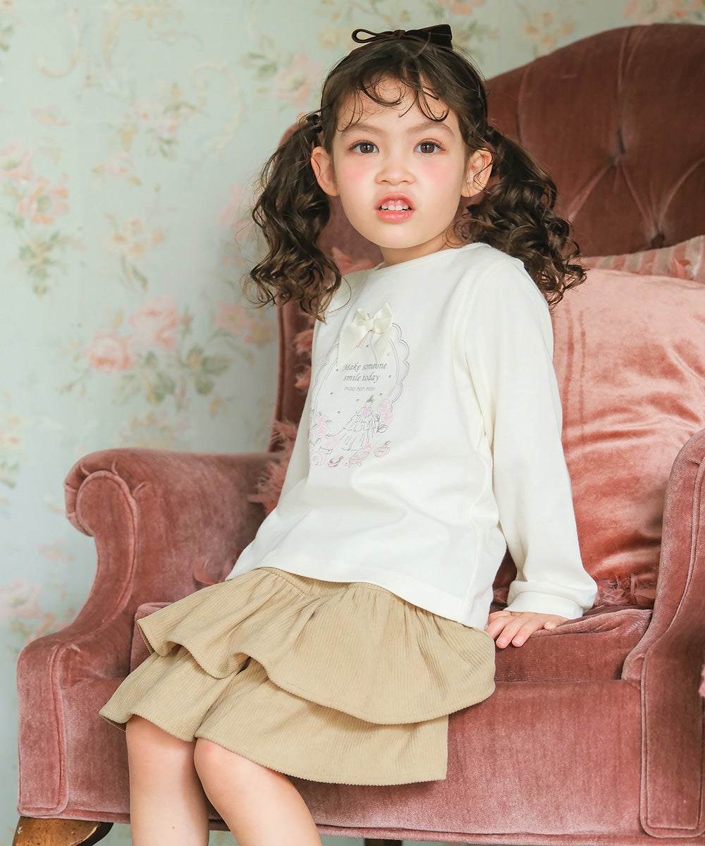 綿100％ リボンつきドレスミラープリント Tシャツ Off White model image 2