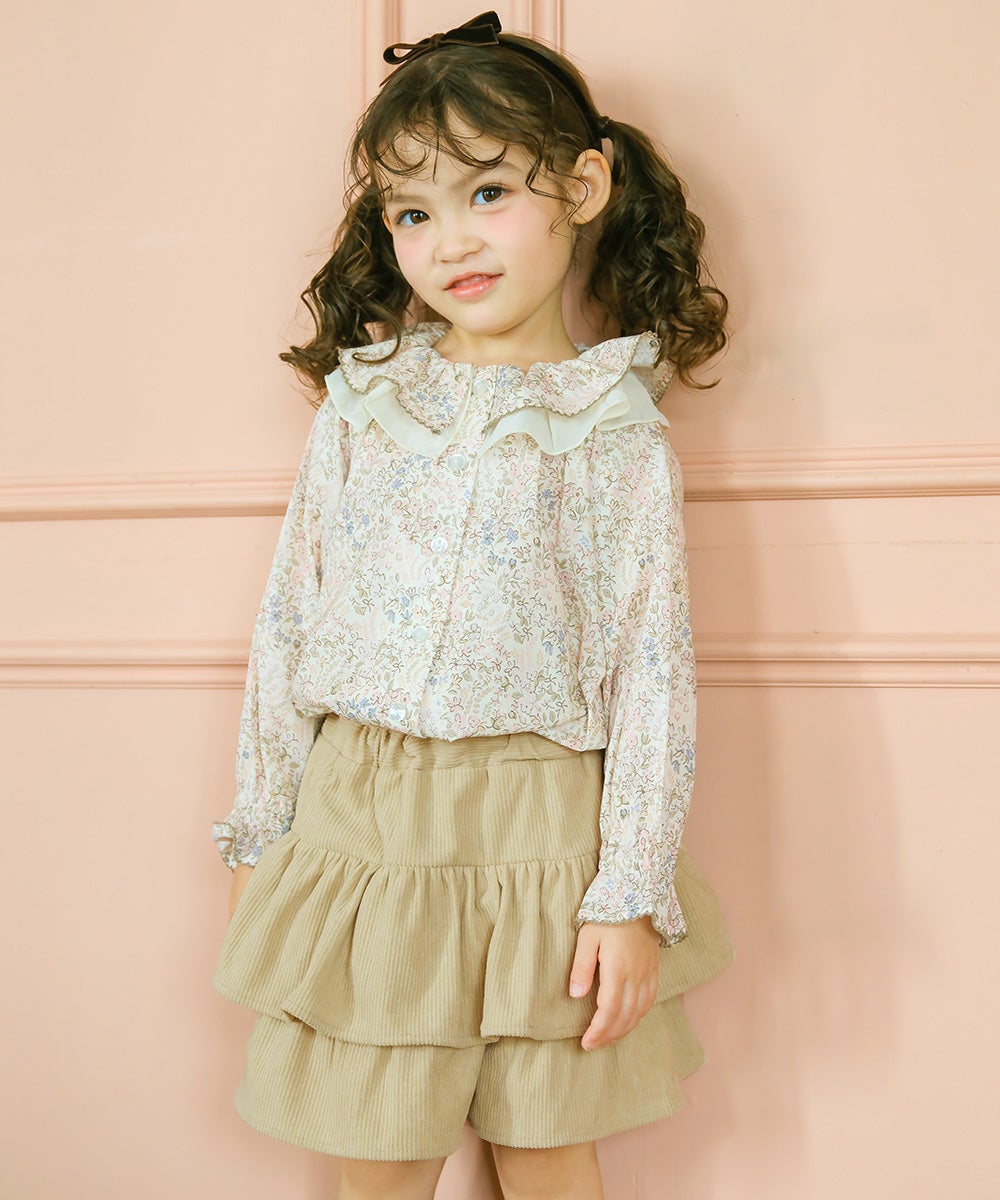 ギャザーフリル コーデュロイキュロットパンツ Beige model image up