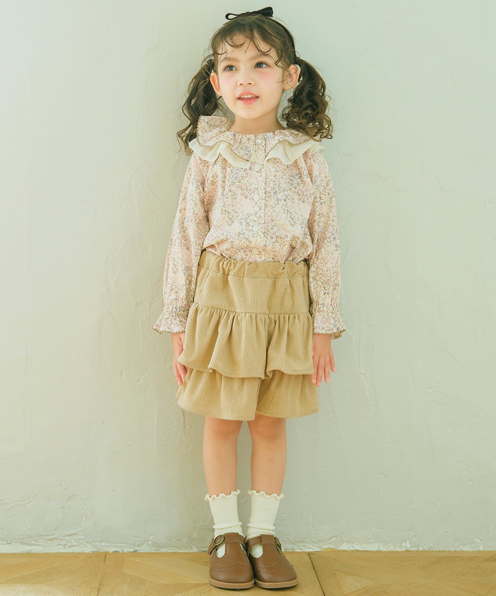 ギャザーフリル コーデュロイキュロットパンツ Beige model image 3