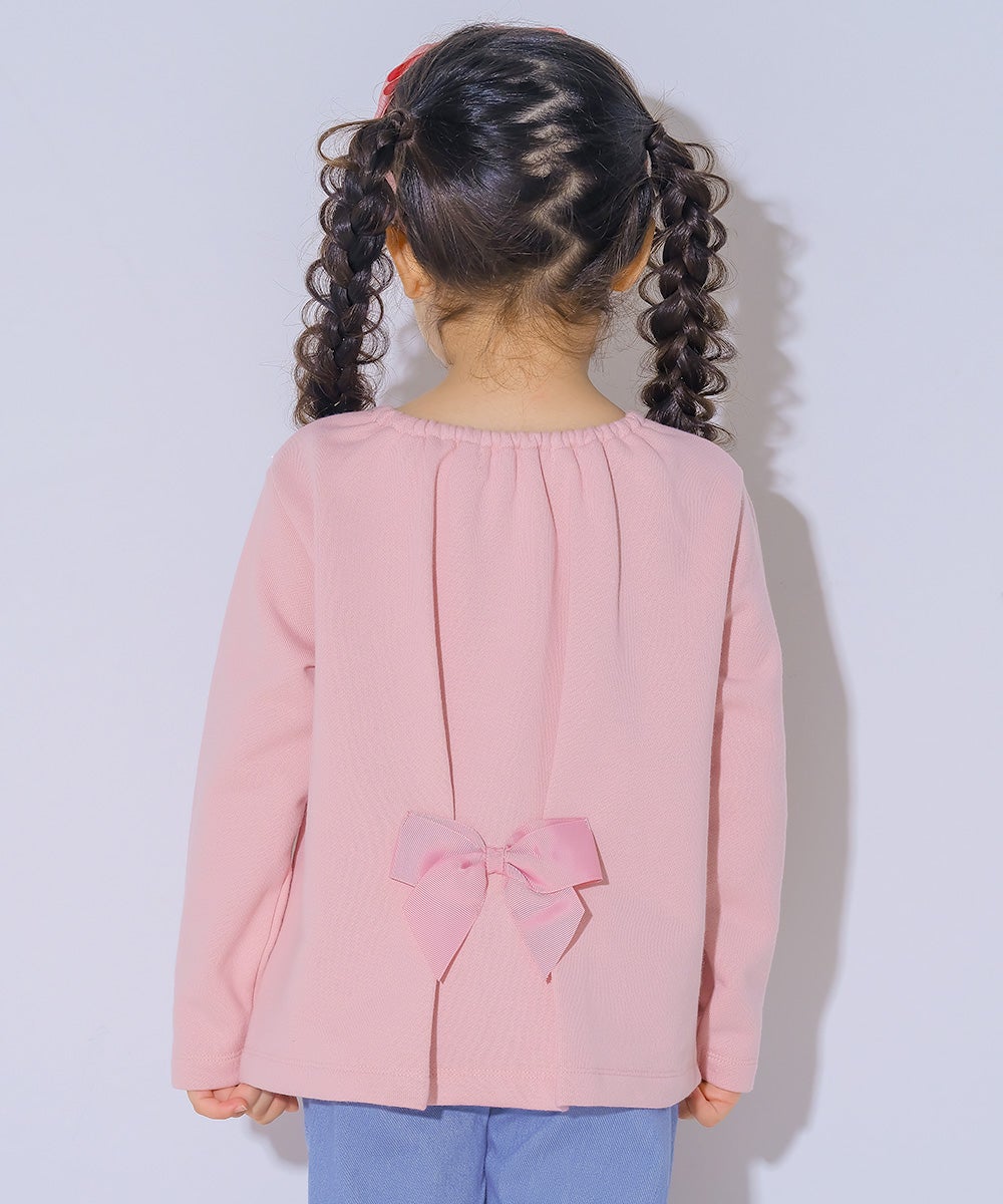 スイーツ刺繍 バックリボンつきトレーナー Pink model image whole body