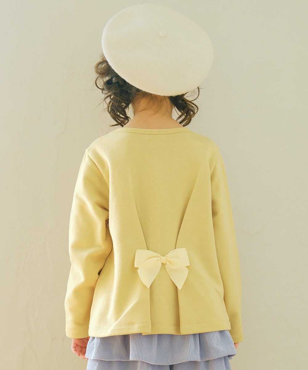 スイーツ刺繍 バックリボンつきトレーナー Yellow model image whole body