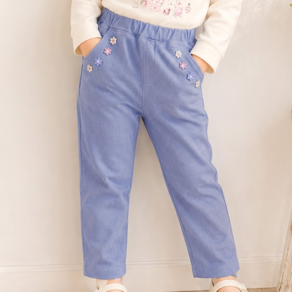 お花モチーフ ポケットつき ストレッチ デニムツイルパンツ  MainImage