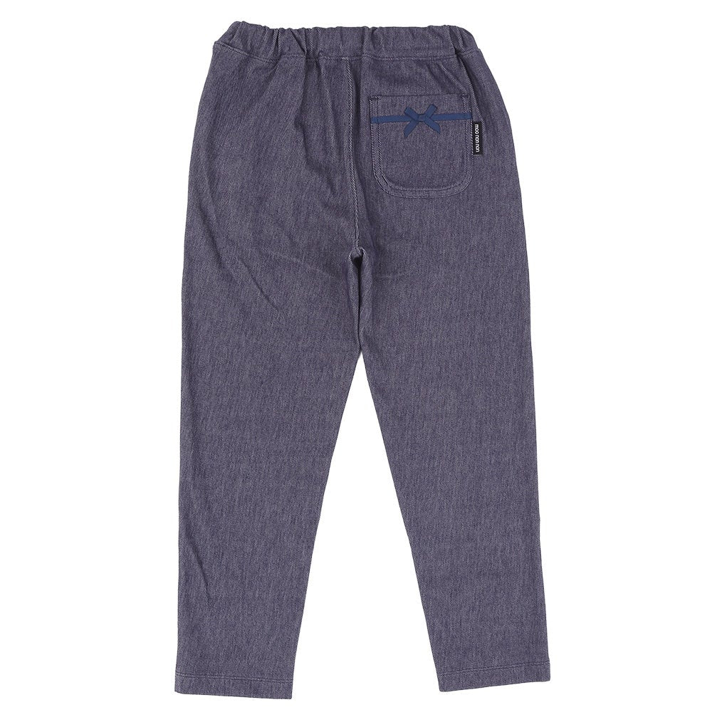 お花モチーフ ポケットつき ストレッチ デニムツイルパンツ Navy back