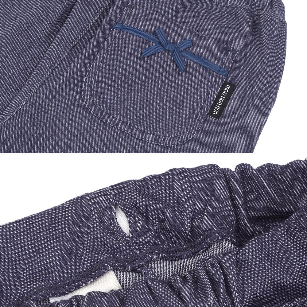 お花モチーフ ポケットつき ストレッチ デニムツイルパンツ Navy Design point 2