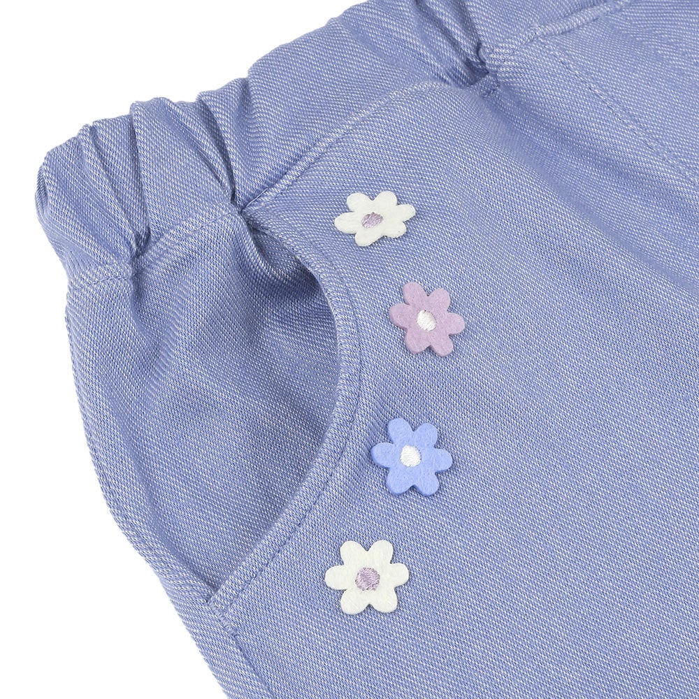 お花モチーフ ポケットつき ストレッチ デニムツイルパンツ Blue Design point 1
