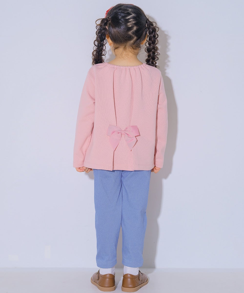 お花モチーフ ポケットつき ストレッチ デニムツイルパンツ Blue model image whole body