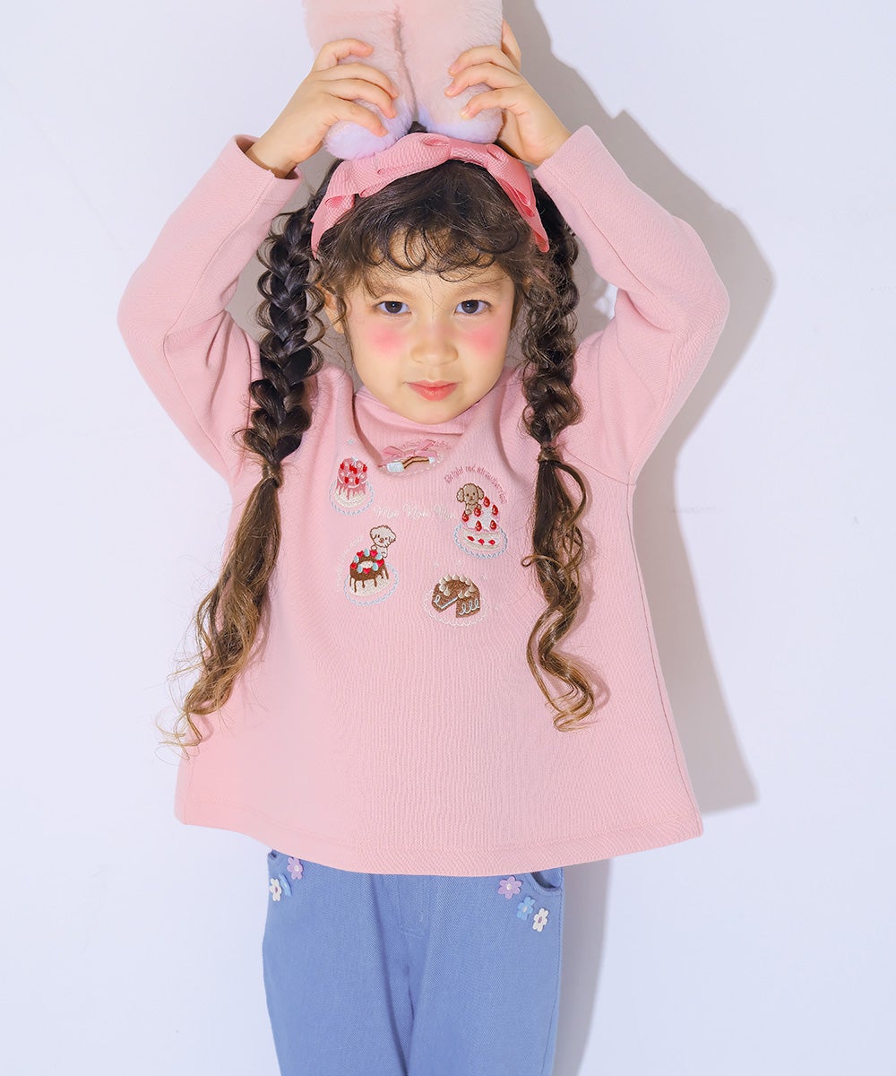 お花モチーフ ポケットつき ストレッチ デニムツイルパンツ Blue model image 2