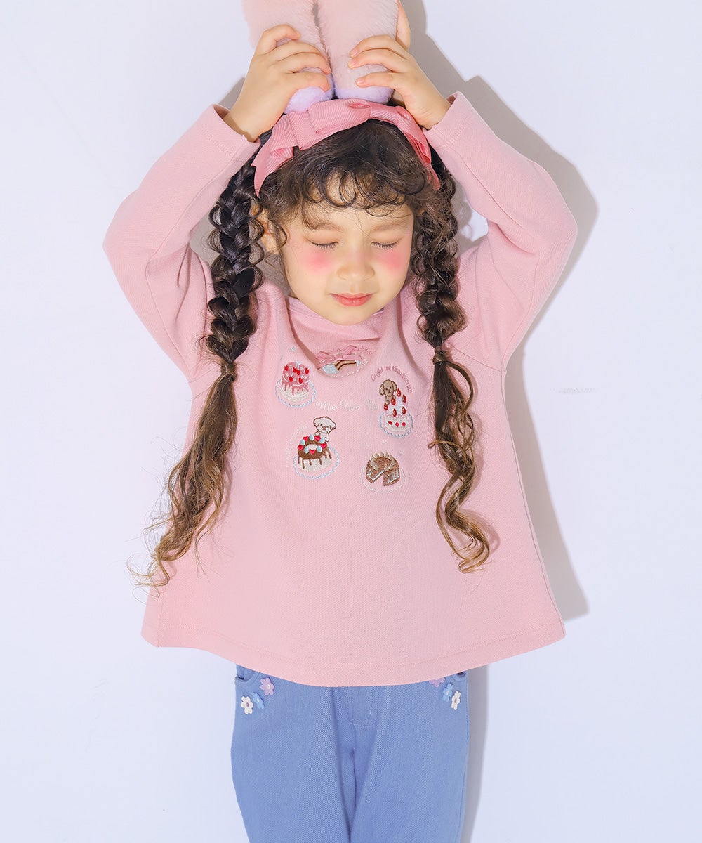 お花モチーフ ポケットつき ストレッチ デニムツイルパンツ Blue model image 3