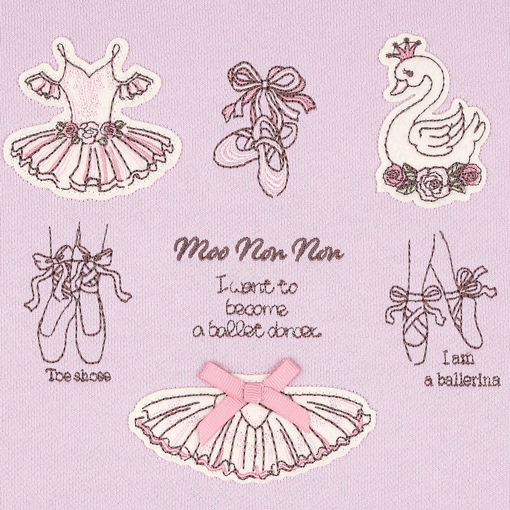 バレエ 刺繍 リボンつき 長そで 裏毛トレーナー Purple Design point 1