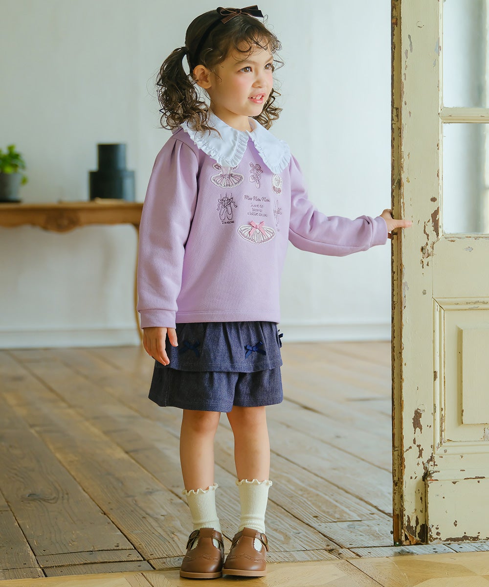 バレエ 刺繍 リボンつき 長そで 裏毛トレーナー Purple model image whole body