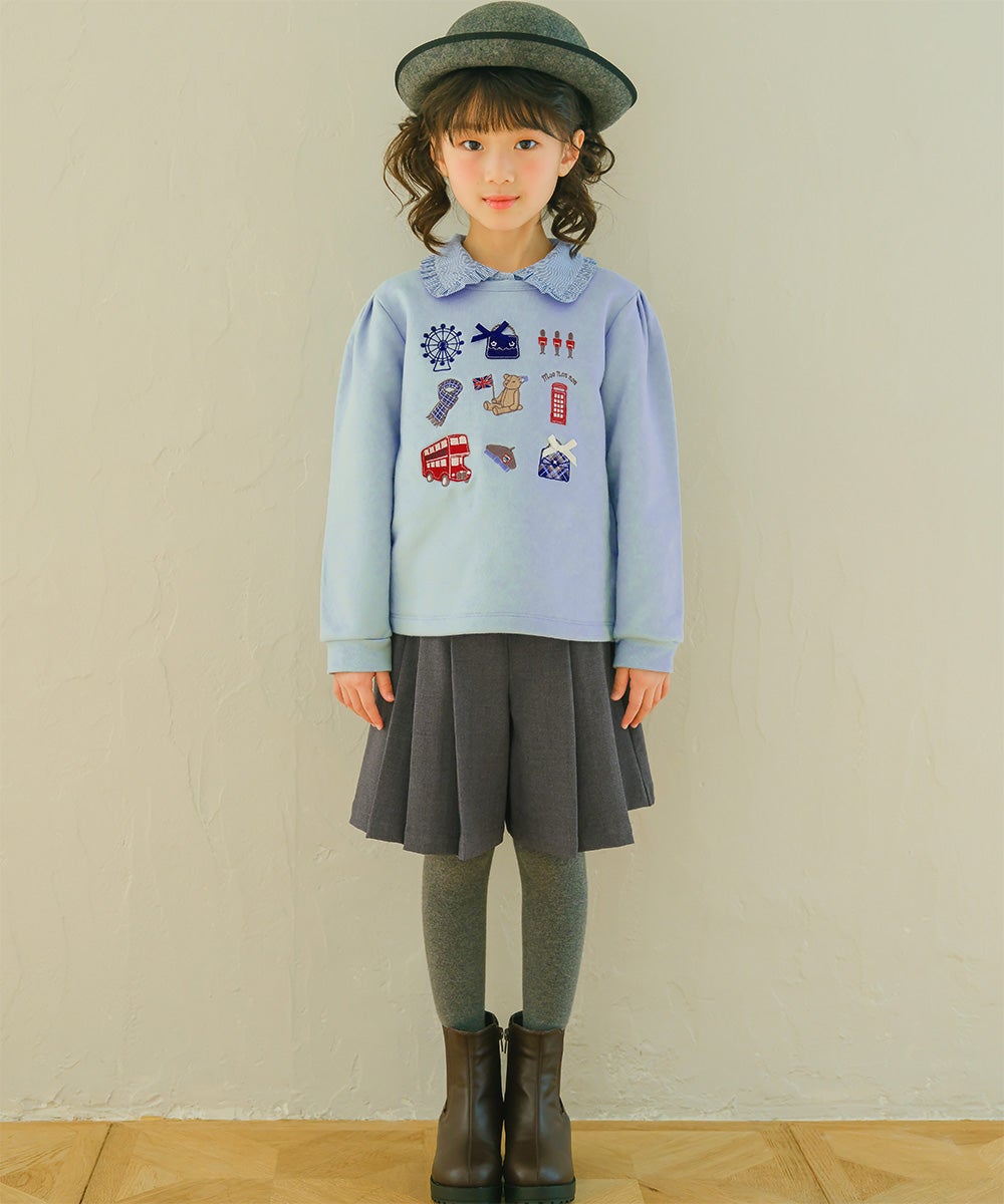 ロンドンモチーフ 刺繍 リボン 裏毛トレーナー Blue model image 1