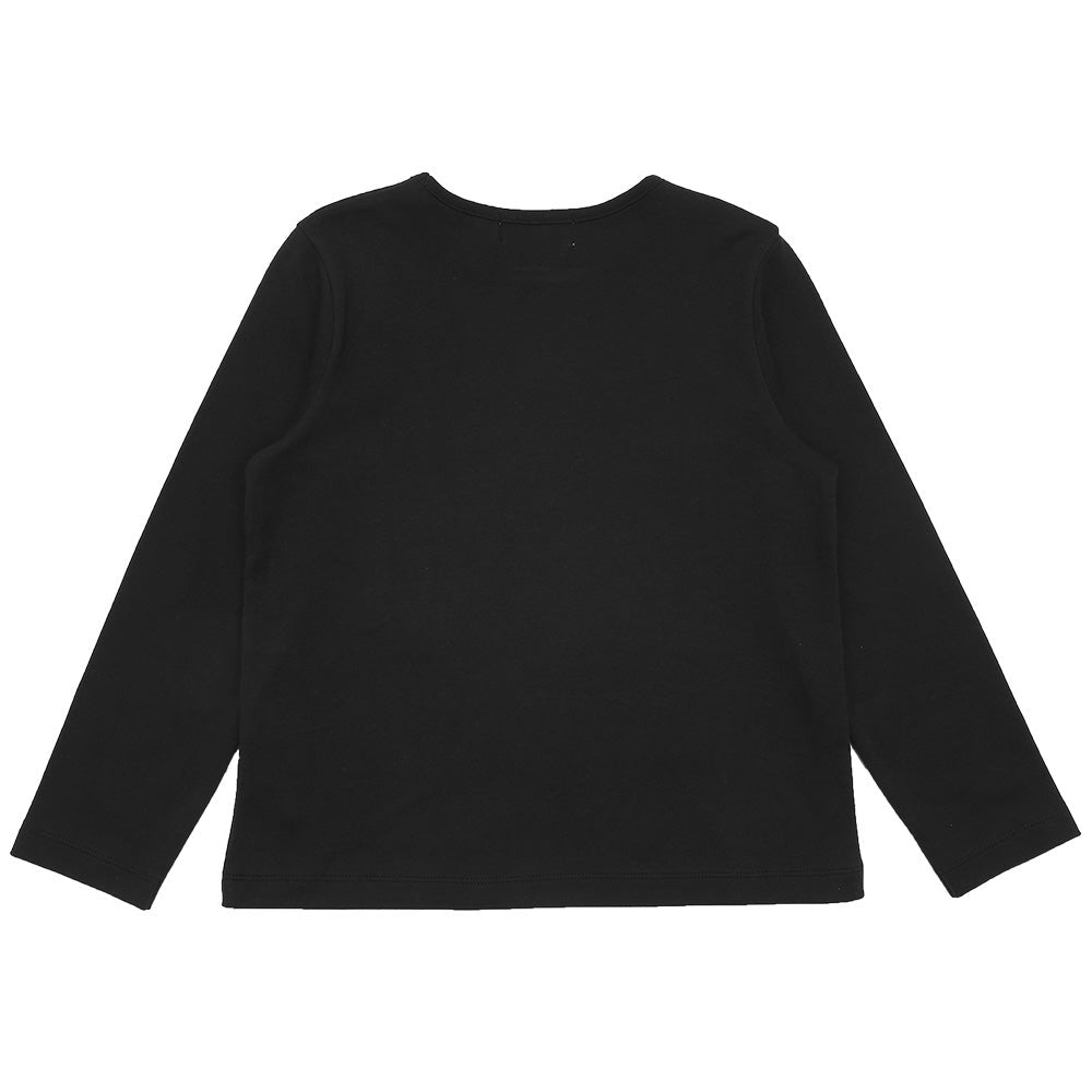 綿100％ パリモチーフ 刺繍 リボン 長そでTシャツ Black back