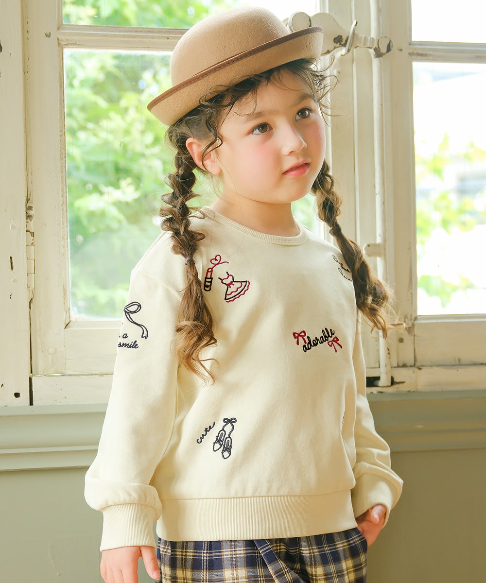 エッフェル塔 ロゴ リボン 刺繍 裏毛トレーナー Ivory model image up