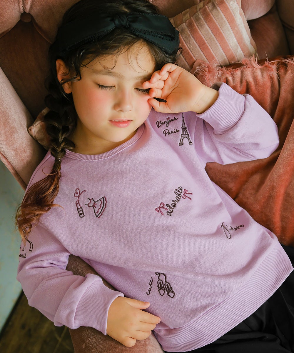 エッフェル塔 ロゴ リボン 刺繍 裏毛トレーナー Purple model image up