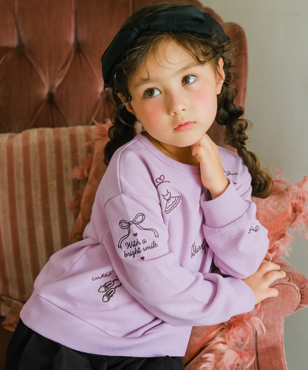 エッフェル塔 ロゴ リボン 刺繍 裏毛トレーナー Purple model image 2