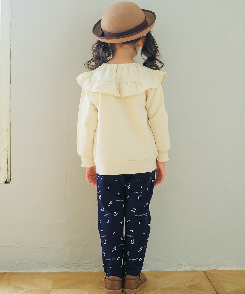 音符＆ブランドロゴ オリジナルプリント レギンスパンツ Navy model image whole body