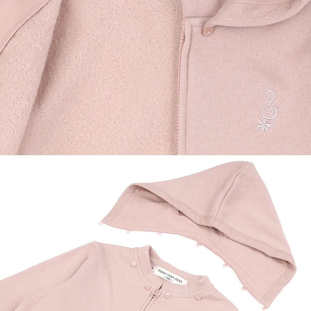 フード取り外し可能 音符刺繍 裏起毛パーカー Pink Design point 1