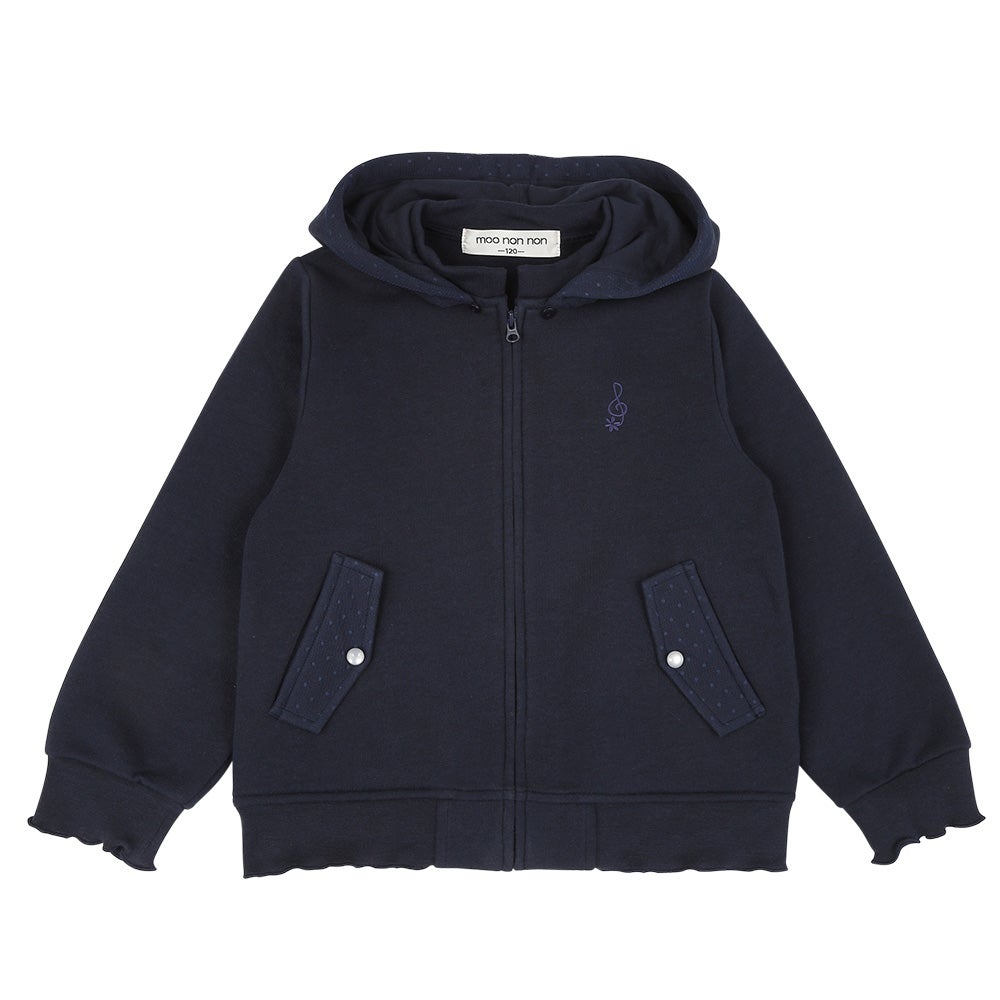フード取り外し可能 音符刺繍 裏起毛パーカー Navy front