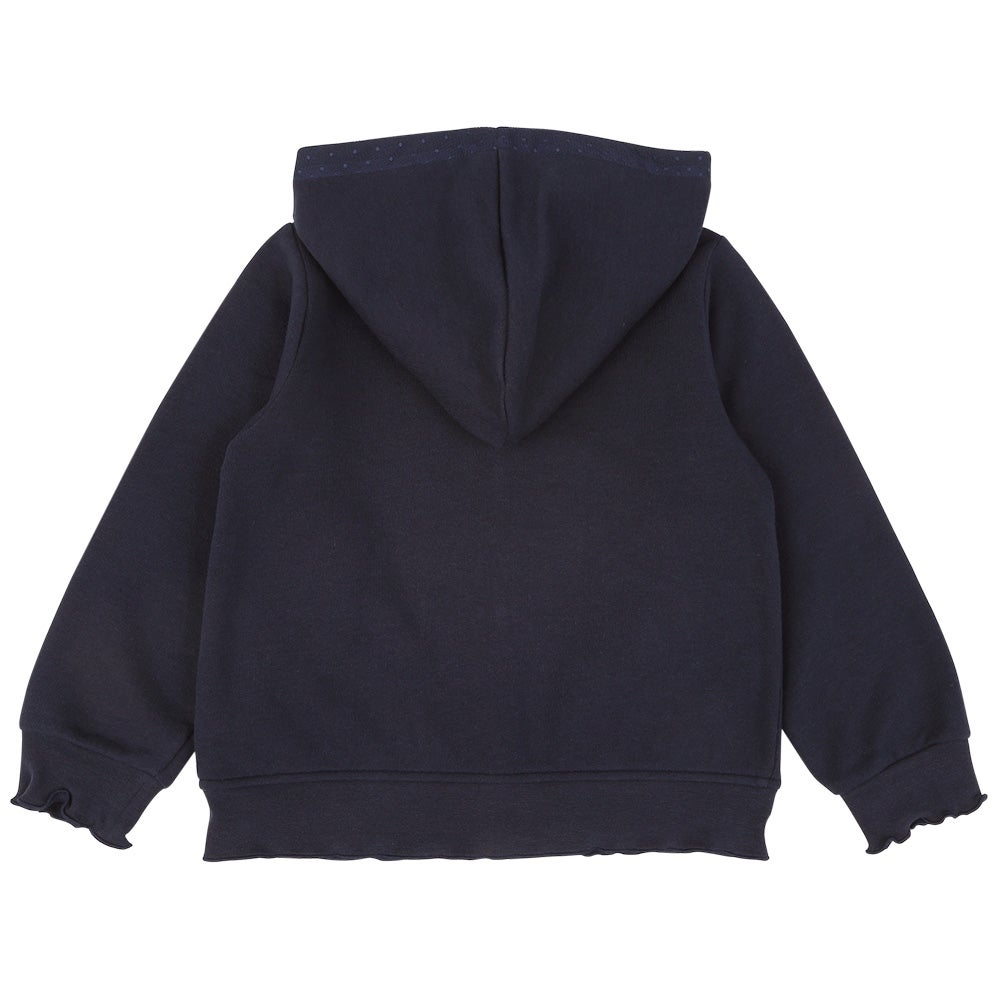 フード取り外し可能 音符刺繍 裏起毛パーカー Navy back