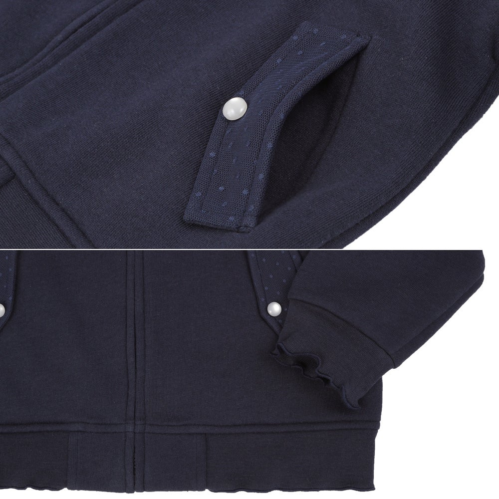 フード取り外し可能 音符刺繍 裏起毛パーカー Navy Design point 2
