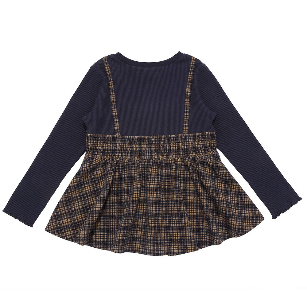 チェック柄キャミソール重ね着風 AラインTシャツ Navy back