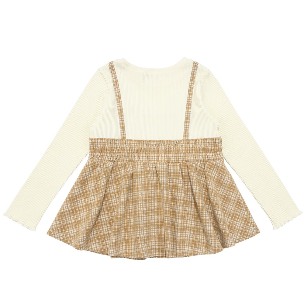 チェック柄キャミソール重ね着風 AラインTシャツ Beige back