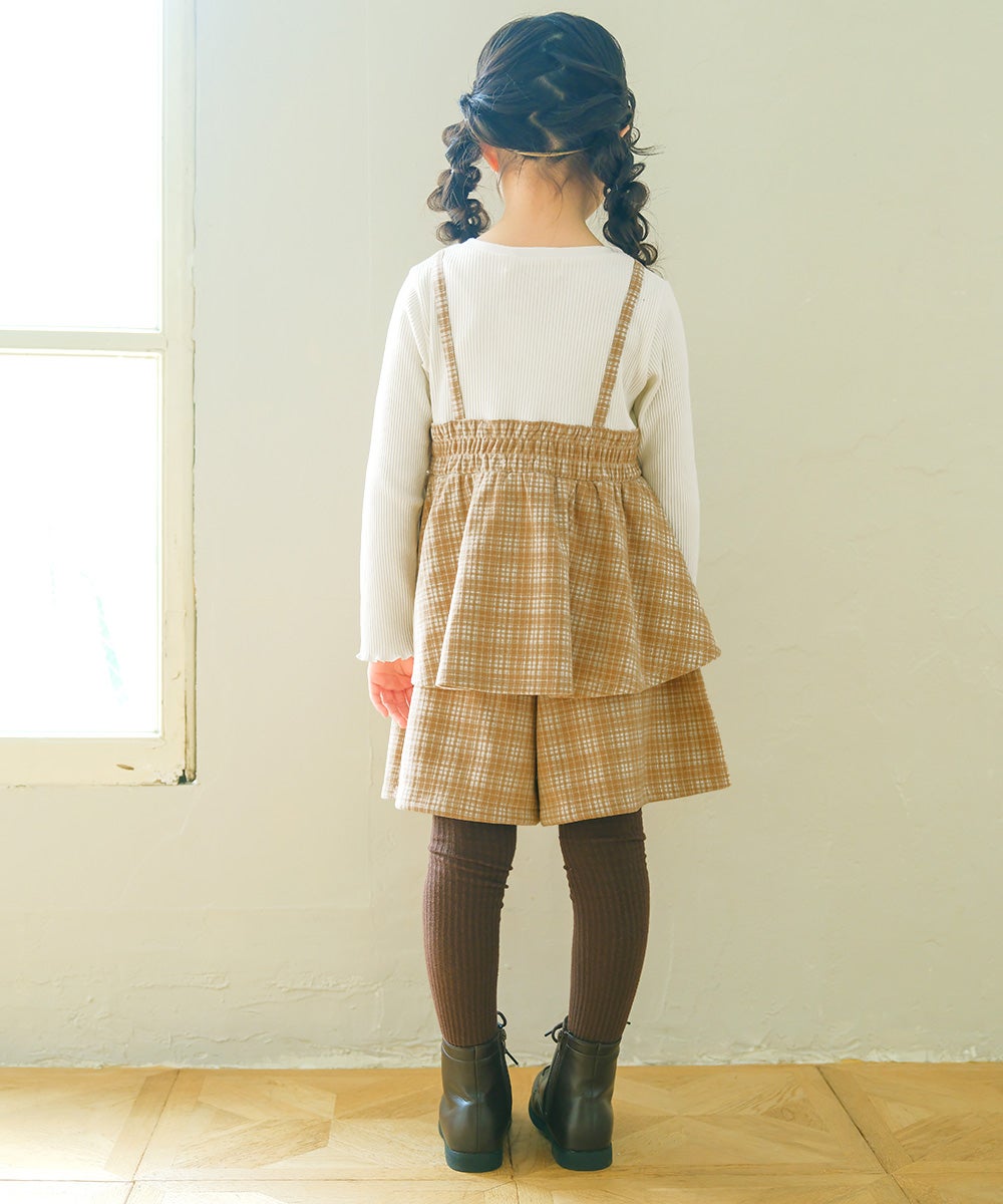 チェック柄キャミソール重ね着風 AラインTシャツ Beige model image 4
