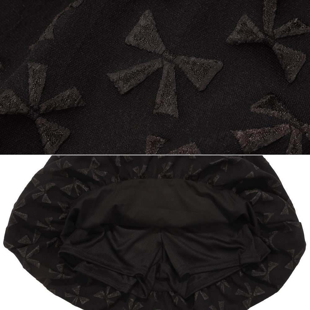 リボン柄 インパンツ付き バルーンスカート Black Design point 1