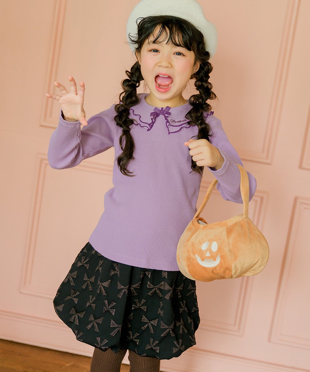 リボン柄 インパンツ付き バルーンスカート Black model image up