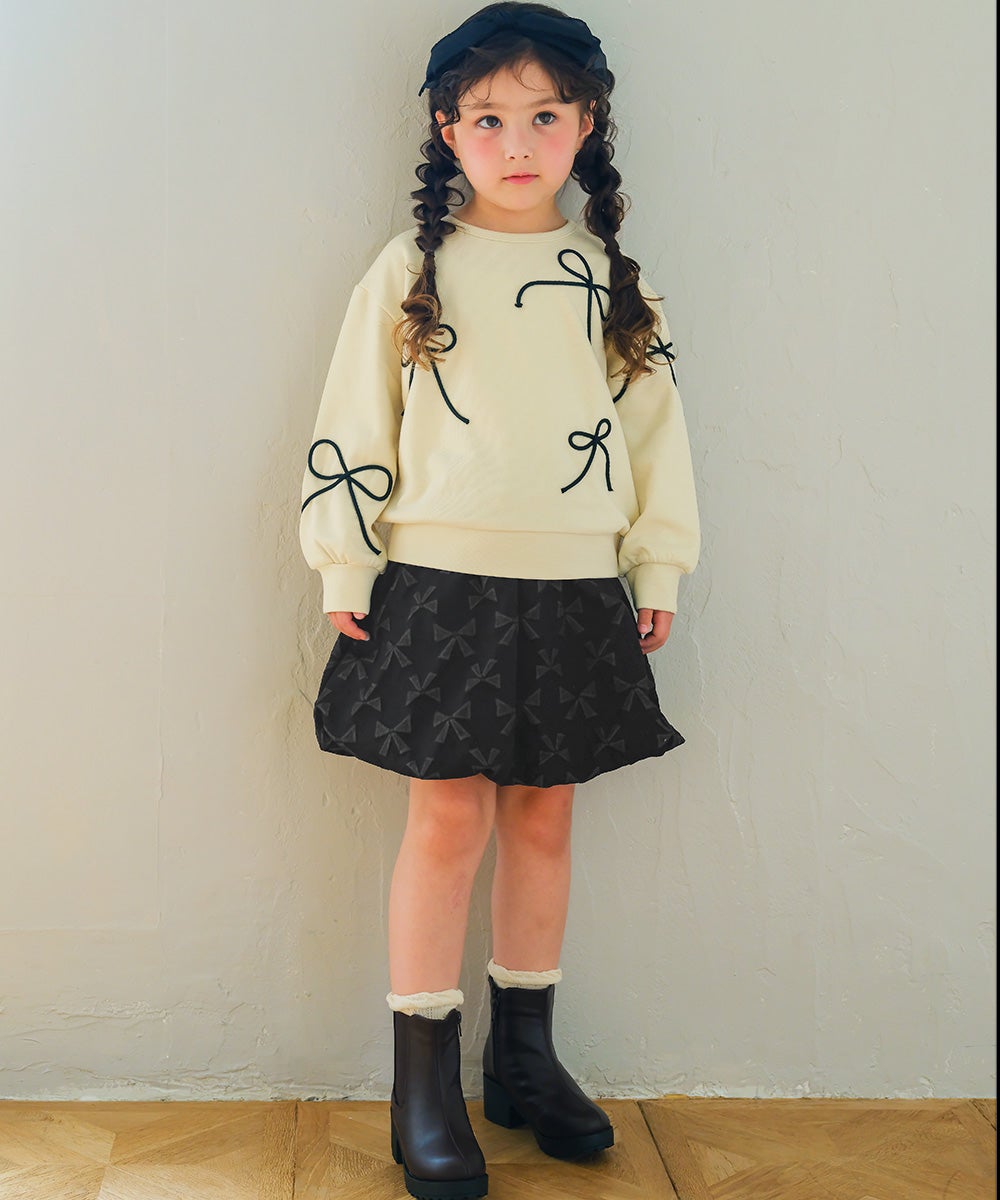 リボン柄 インパンツ付き バルーンスカート Black model image 3