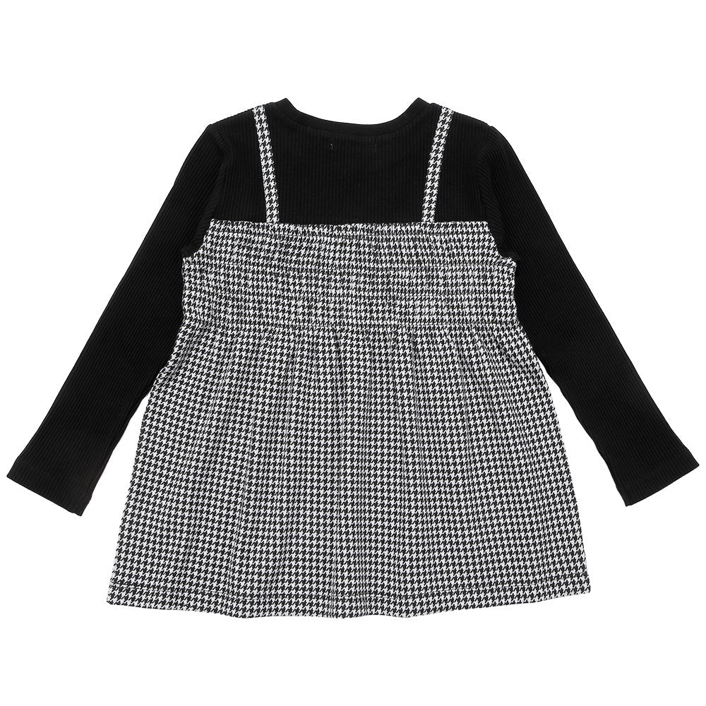 千鳥柄 キャミソール重ね着風 音符刺繍 AラインTシャツ White/Black back