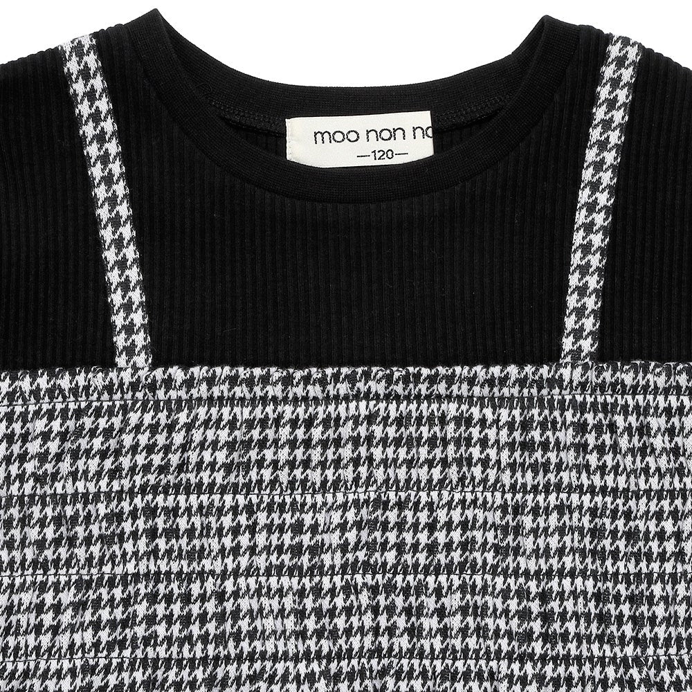 千鳥柄 キャミソール重ね着風 音符刺繍 AラインTシャツ White/Black Design point 1