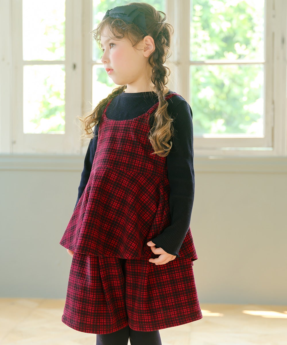 チェック柄 タック キュロットパンツ Red model image up