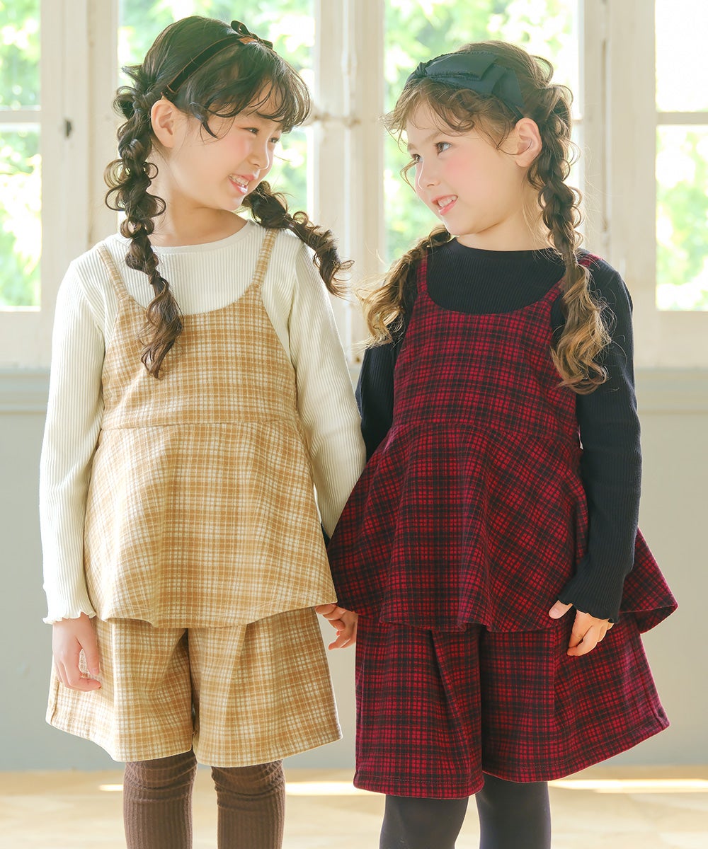 チェック柄 タック キュロットパンツ Red model image 1