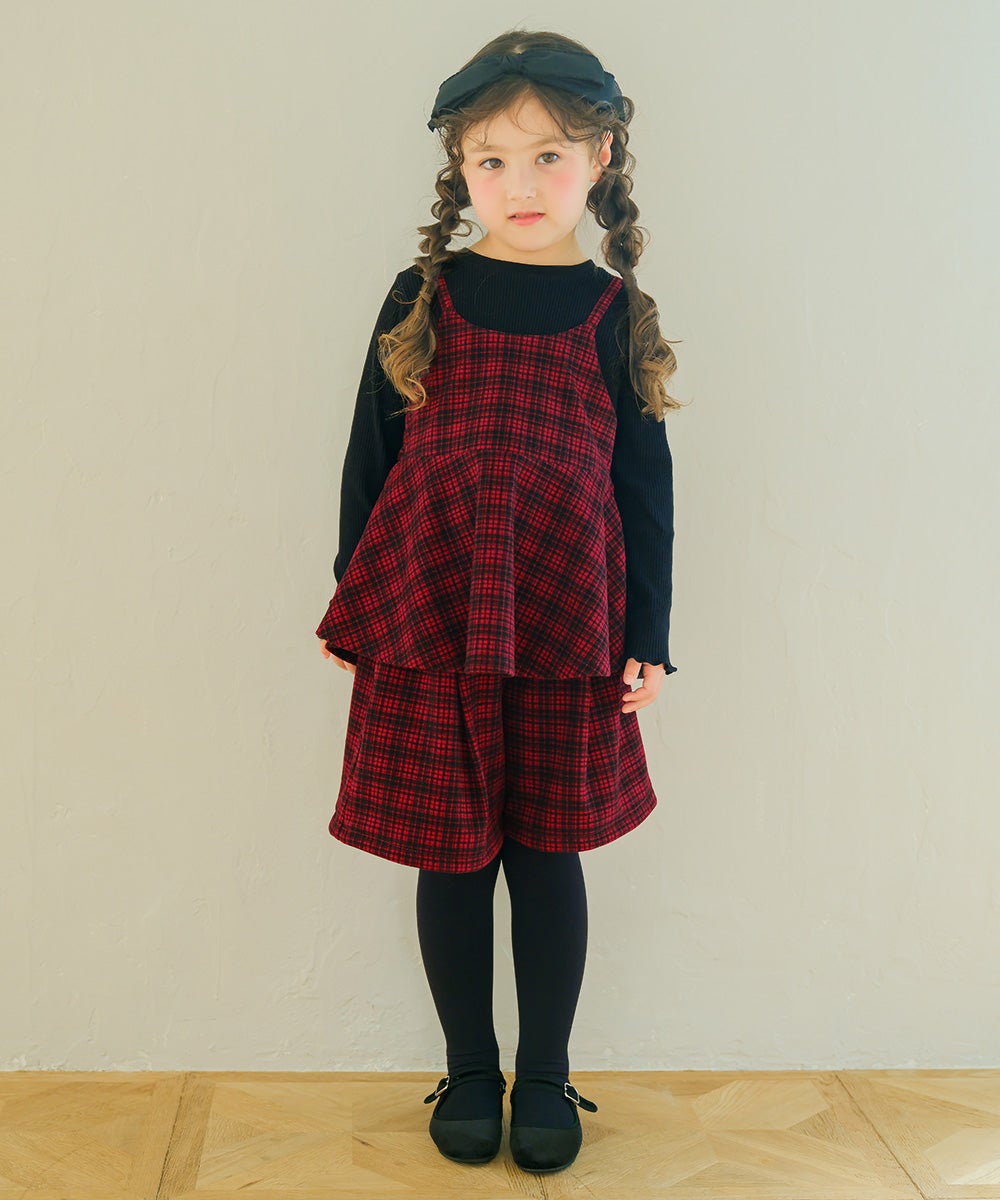 チェック柄 タック キュロットパンツ Red model image 2