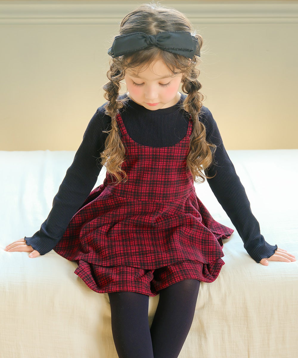 チェック柄 タック キュロットパンツ Red model image 3