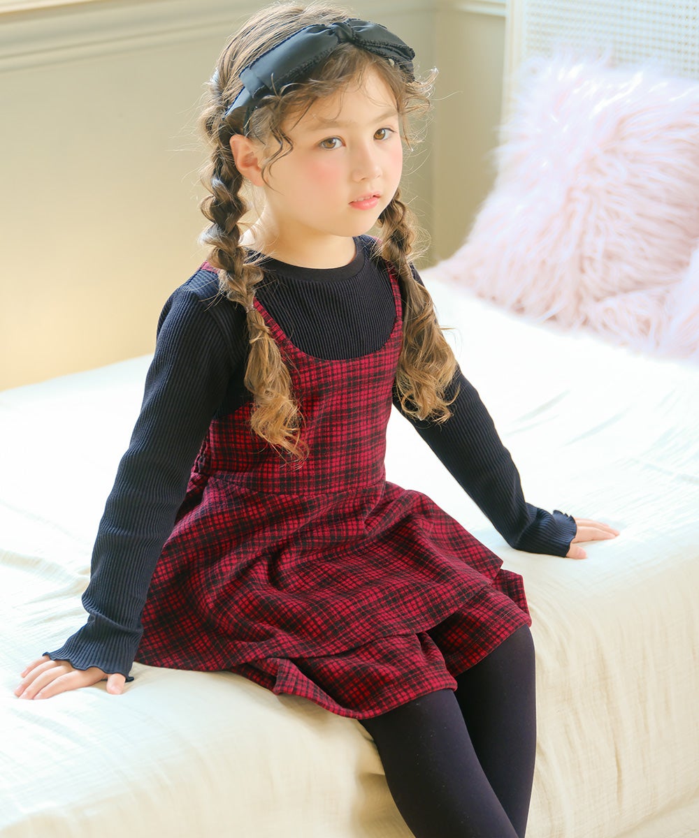 チェック柄 タック キュロットパンツ Red model image 4