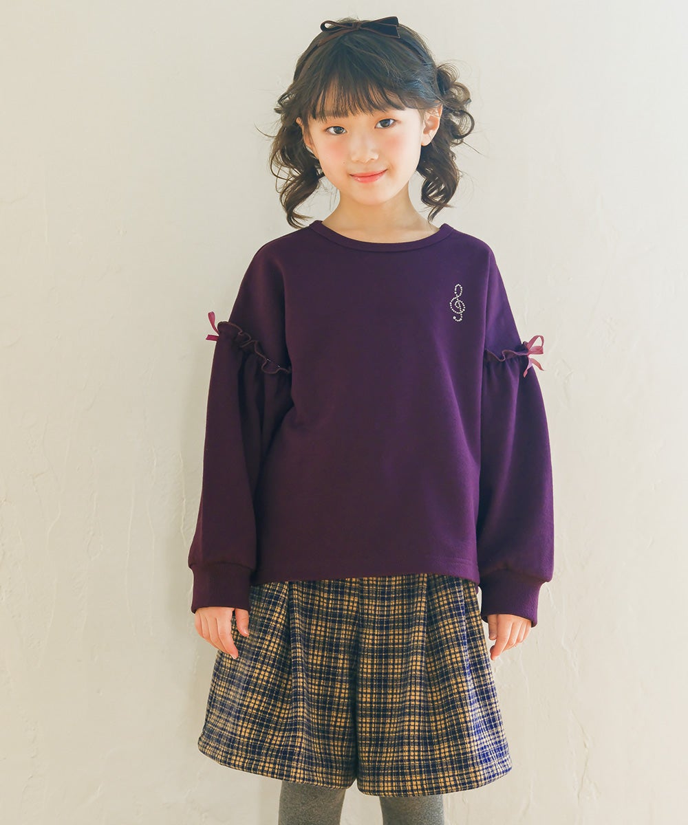 チェック柄 タック キュロットパンツ Navy model image up