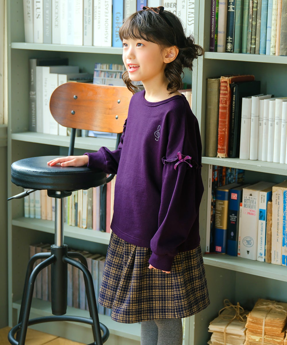 チェック柄 タック キュロットパンツ Navy model image whole body