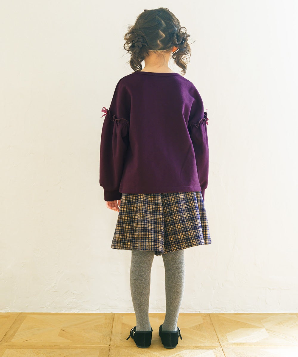 チェック柄 タック キュロットパンツ Navy model image 2