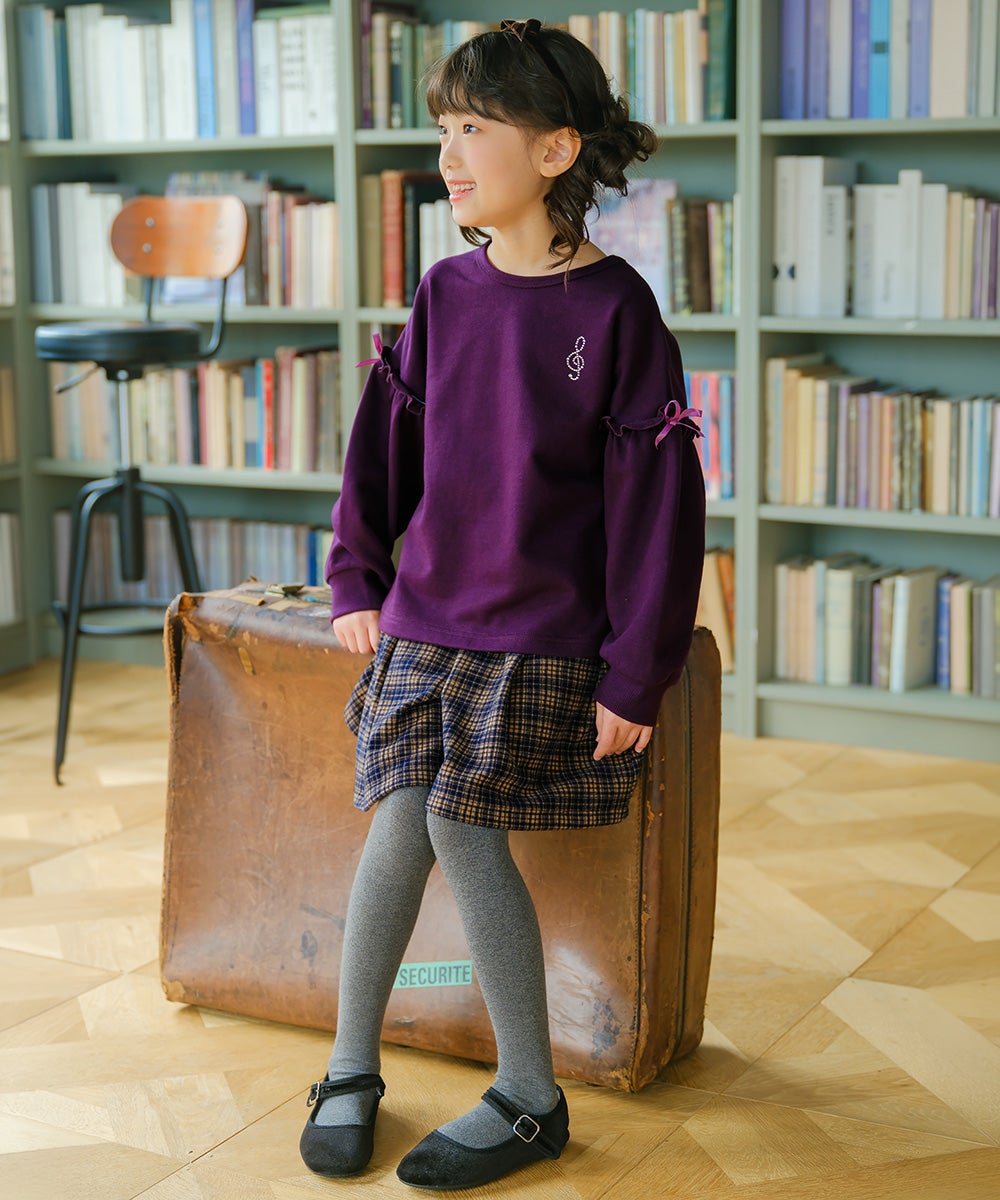 チェック柄 タック キュロットパンツ Navy model image 3