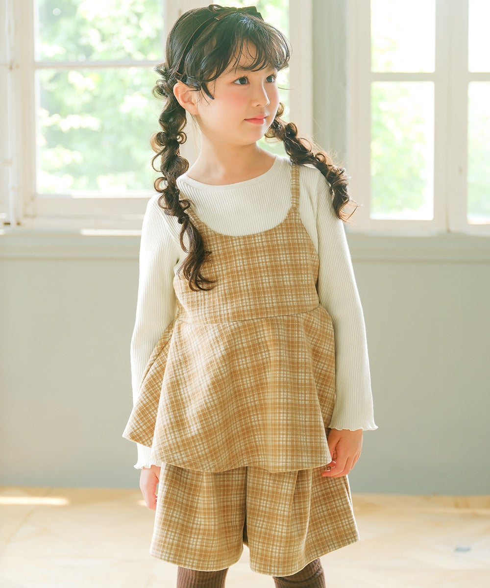 チェック柄 タック キュロットパンツ Beige model image up