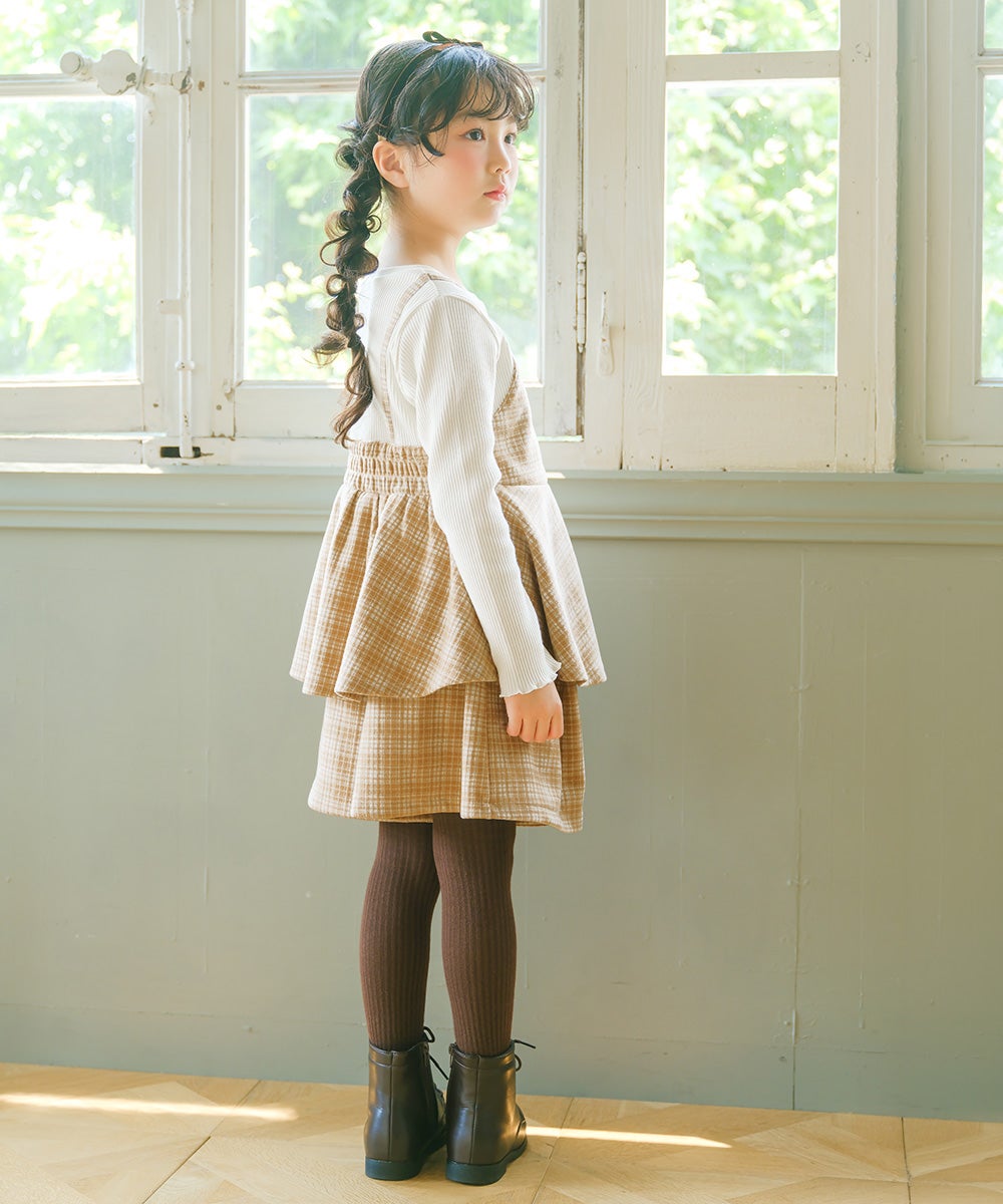 チェック柄 タック キュロットパンツ Beige model image whole body