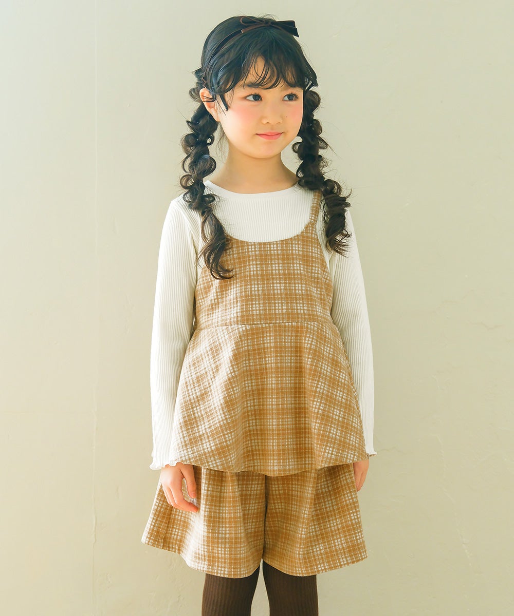 チェック柄 タック キュロットパンツ Beige model image 1