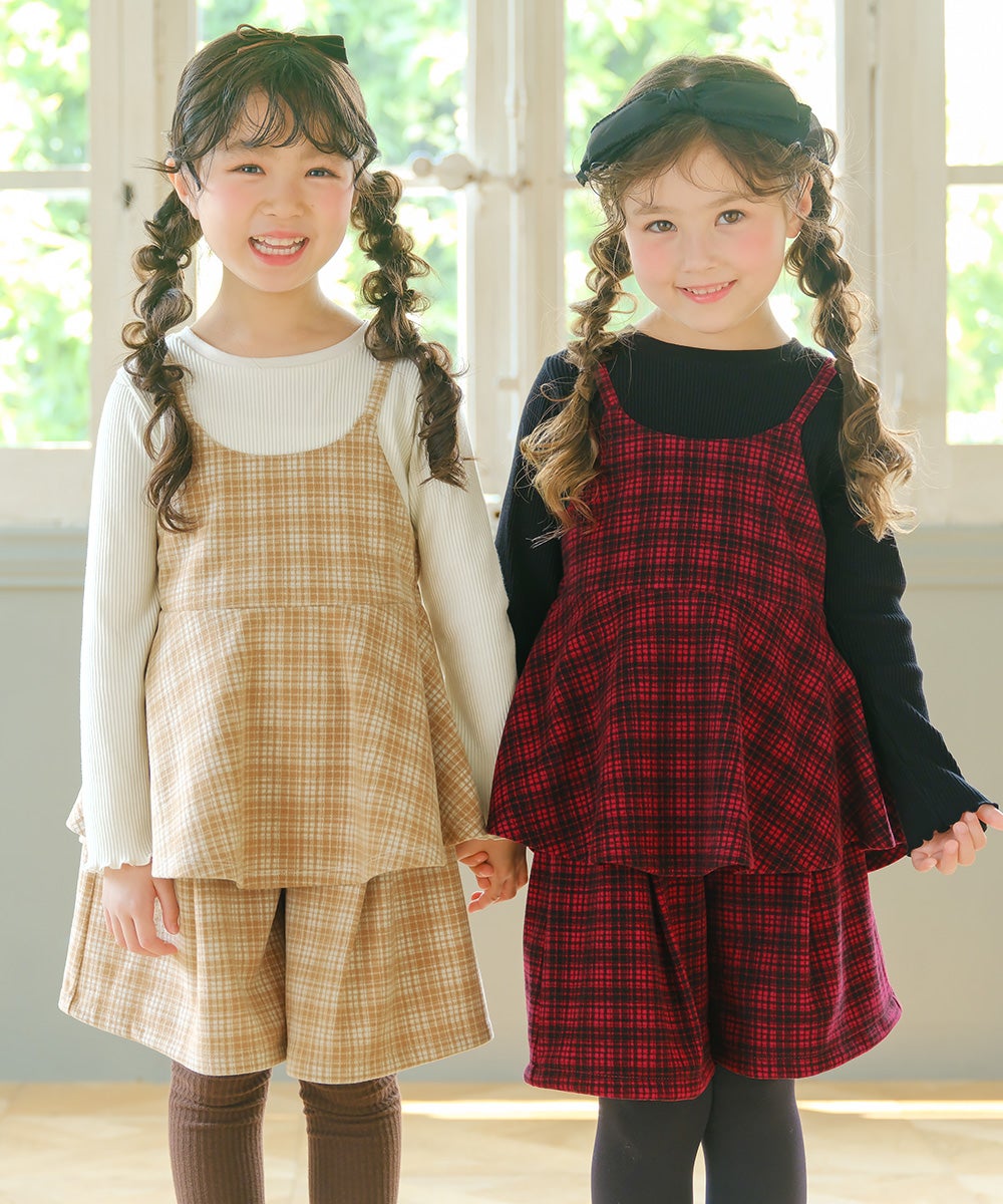 チェック柄 タック キュロットパンツ Beige model image 2