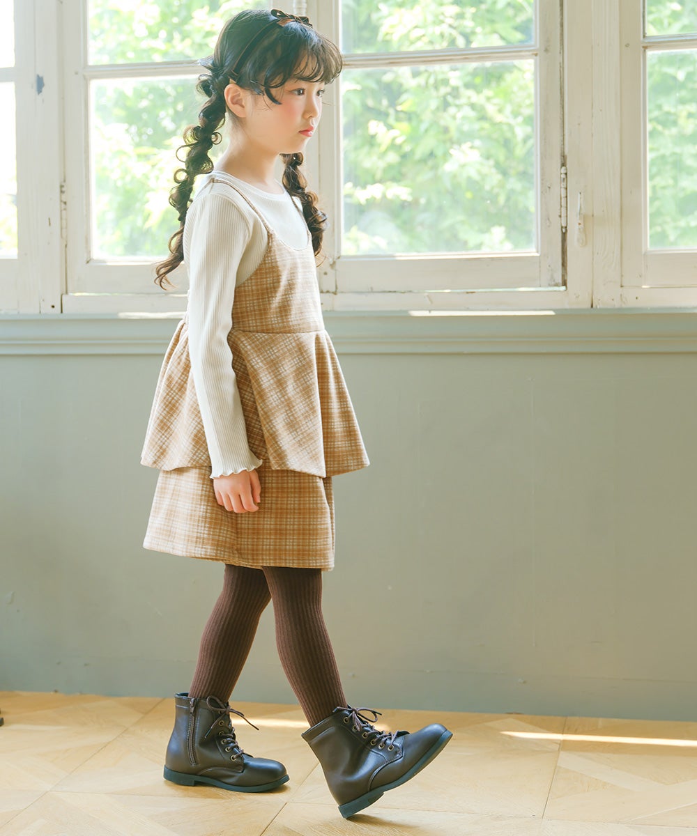 チェック柄 タック キュロットパンツ Beige model image 3